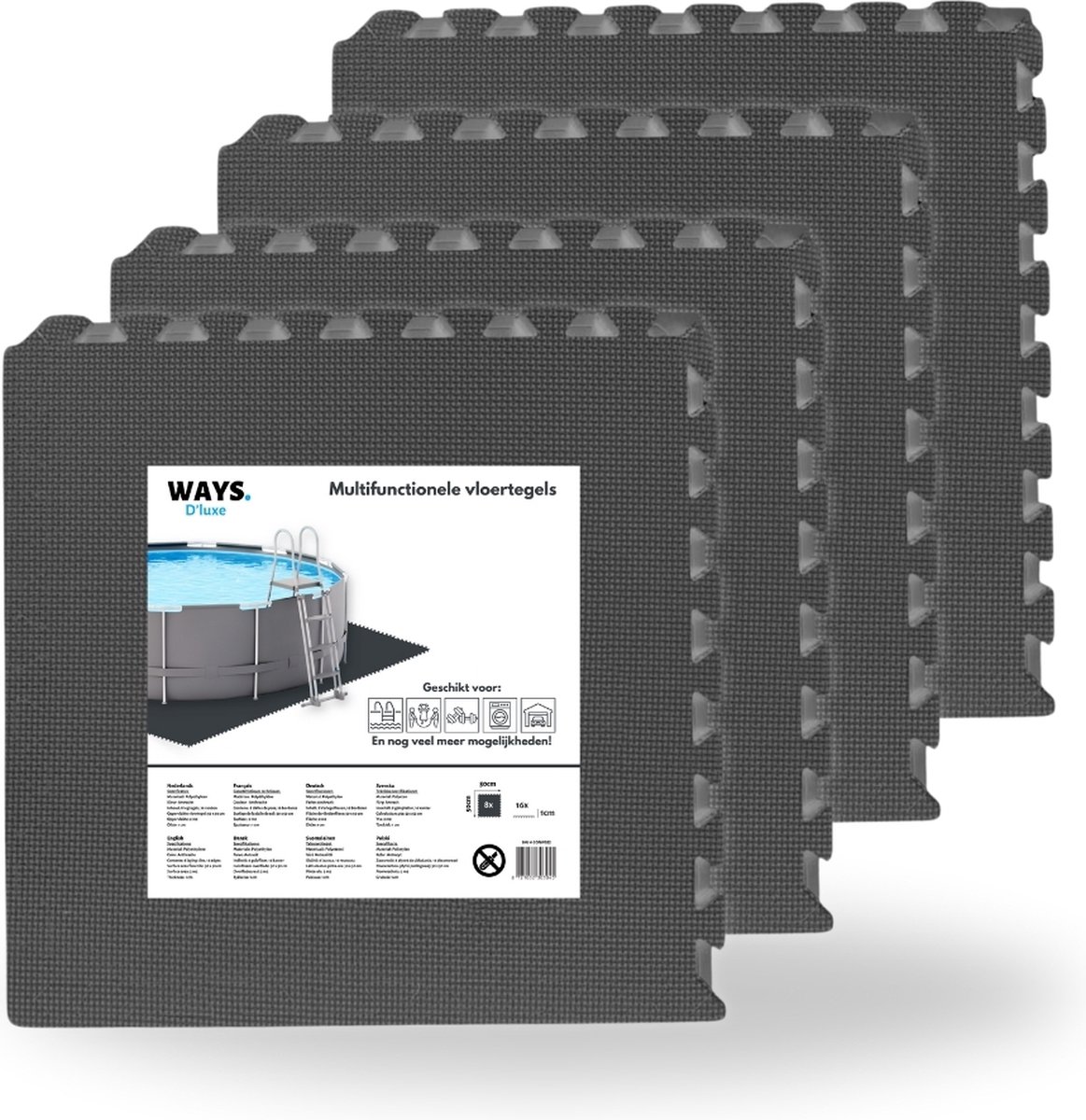 WAYS Dluxe - Voordeelpakket - Vloertegel - Antraciete zwembad tegels - 32 tegels - 50 x 50 cm - 8 m²